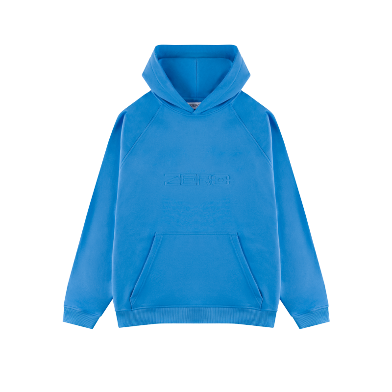 BLUZA Z KAPTUREM NIEBIESKA LOGO TŁOCZONE